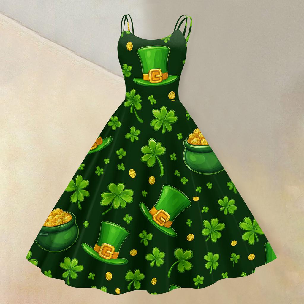 Women's St. Patrick's Day Print Sexy Off-Shoulder Punk Retro Dress