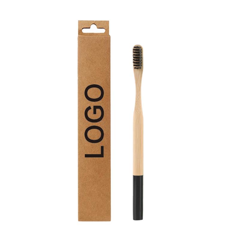 Ready Stock and Customization Eco Biodegradable Kraft Euro Slot Box Color Painted Round Handle Adult Soft Bamboo Toothbrush