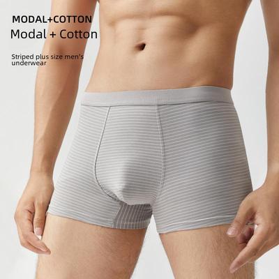 Herren Boxer Briefs aus gestreifter Modal-Baumwolle im koreanischen Stil - Schlichte mittelhohe Taille, große Größe