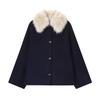 Womens Faux Fur Collar Wool Blend Coat Winter Warm Loose Fit Street Style Outerwear