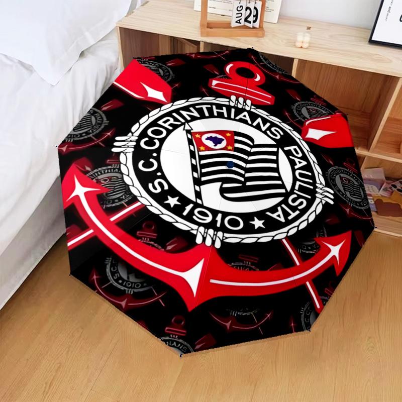 1PC Sport Club Football Crest Printed Umbrella Folding Umbrella, Automatic Umbrella 8-Frame for Travel, Camping Fan Gifts Christmas Gifts