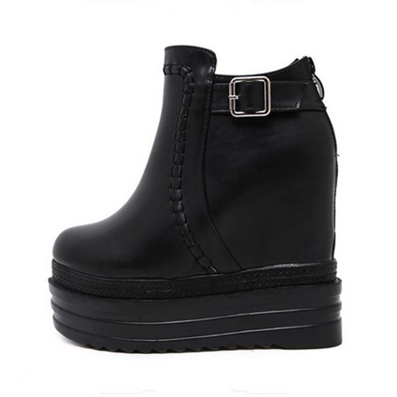 558-8 obcas typu slope heel super wysokie krótkie buty 14CM wodoodporne stół muffin gruba podeszwa pasek klamra modne wewnętrzne zwiększenie wysokości damskie buty