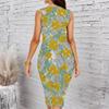 Women Plus Size Sleeveless Round Neck Midi Bodycon Dress Elegant Hanging Floral Print Blue Slim Fit Dress
