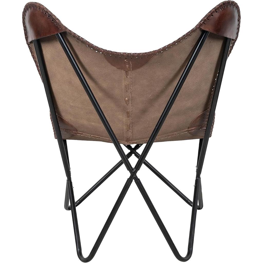 Vintage Brown Leather & Arm Butterfly Chair | Genuine Tan Leather Butterfly Chair Home Decor | Handmade Chair