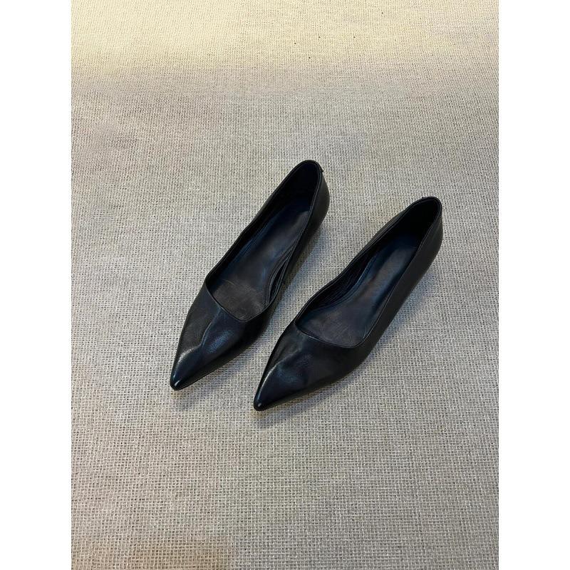 Sheepskin version~ pointed temperament low heel single shoes women's shallow mouth commuting shoes one pedal simple professional work shoes