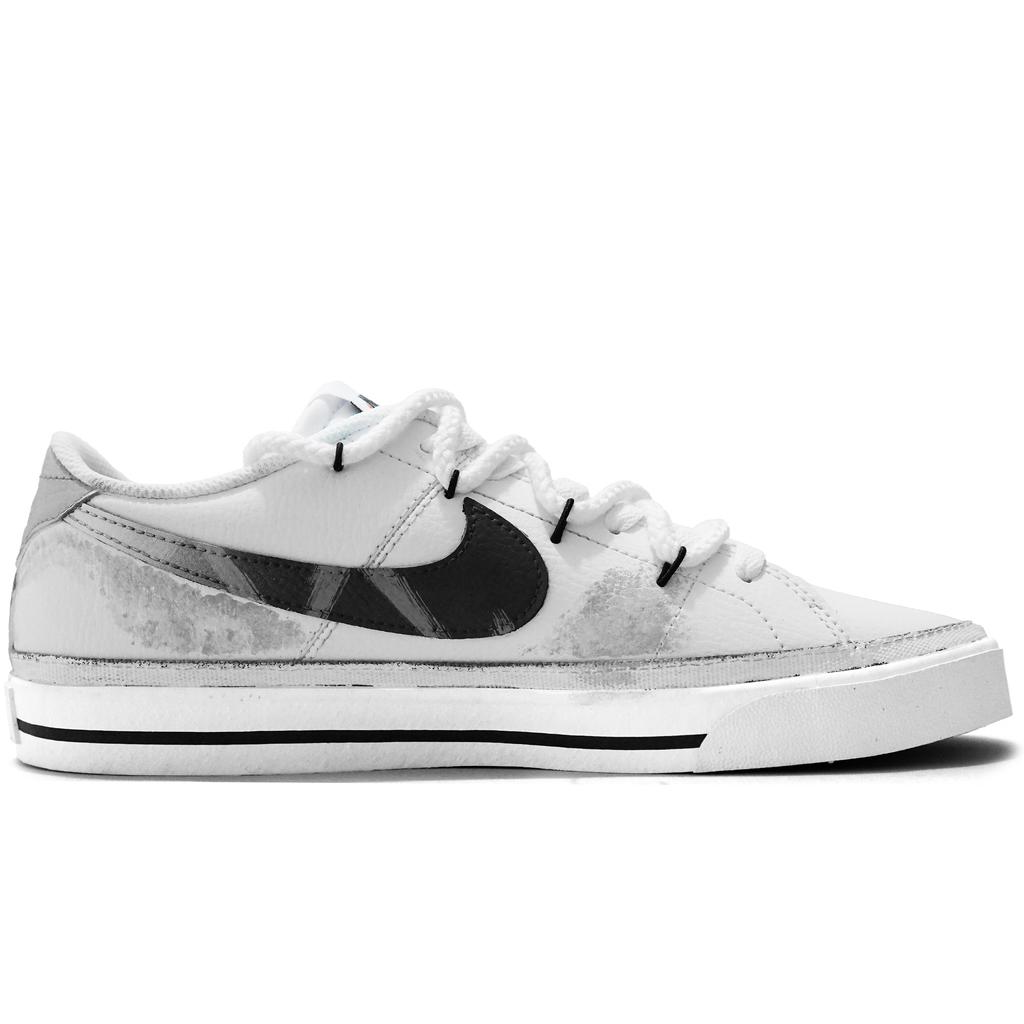 Nike Court Legacy Ink Fantasy Coverage Abrasion Resistant Low top Skateboard Shoes Unisex White Gray DH3162-100(Team1094-)