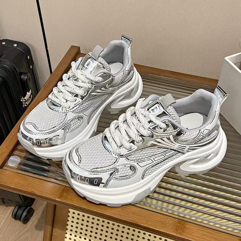 White deer mesh breathable dad shoes spring and summer new platform sports and leisure 36 серебряный