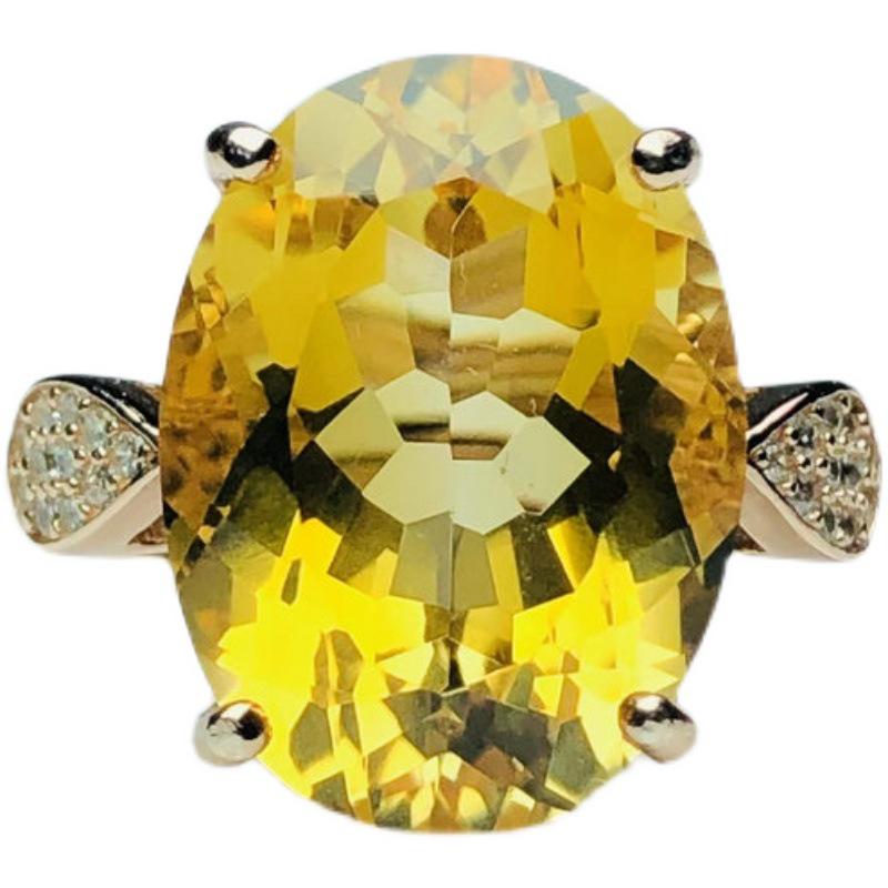 Live Stream Yellow Diamond-Citrine Imitation Ring: Stunning Women's Open Gem Design
