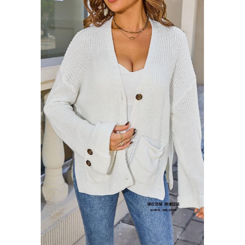 2026 Neue modische V-Ausschnitt Strickjacke Lockerer Pullover Langarm Tasche Oberteil