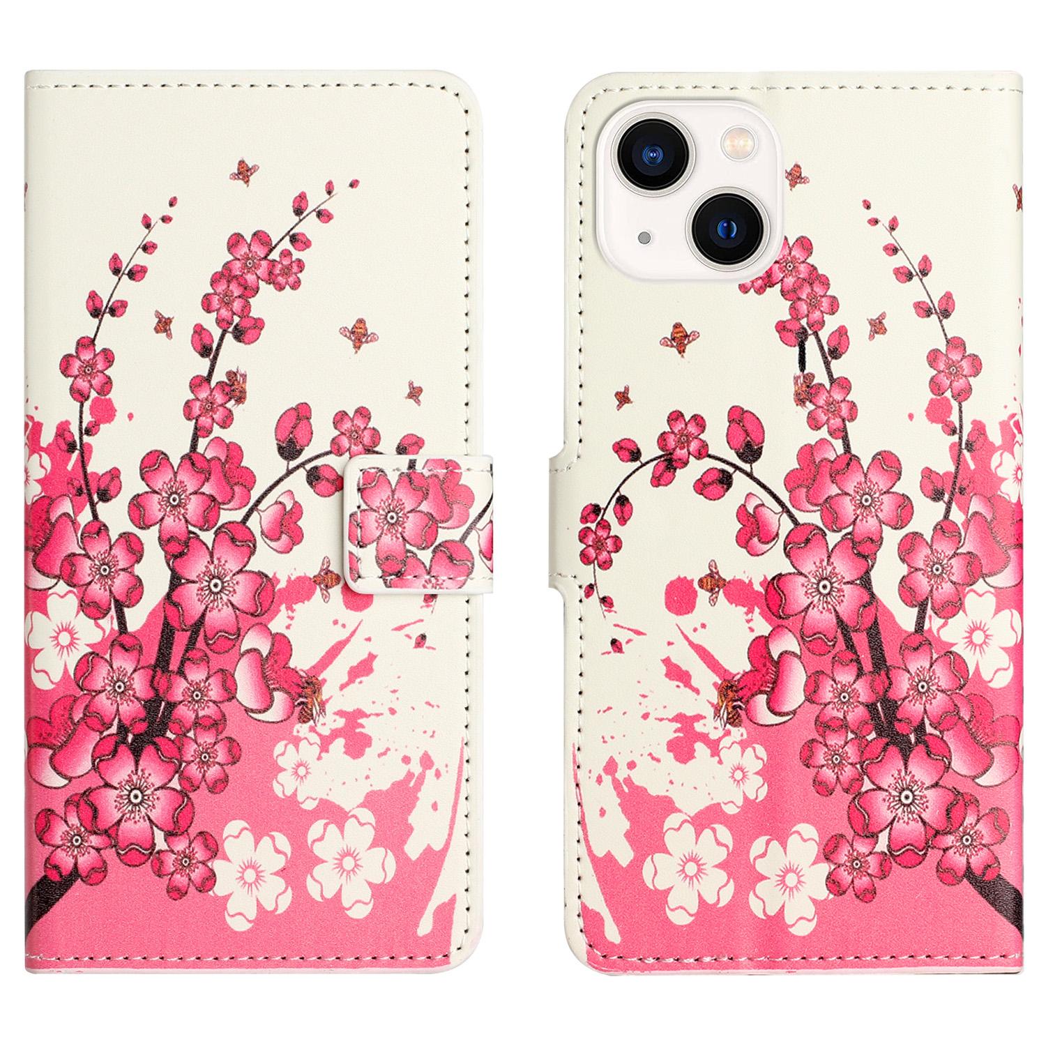

For iPhone 15 Pattern Printing Flip Case PU Leather Stand Wallet Phone Cover Plum Blossom