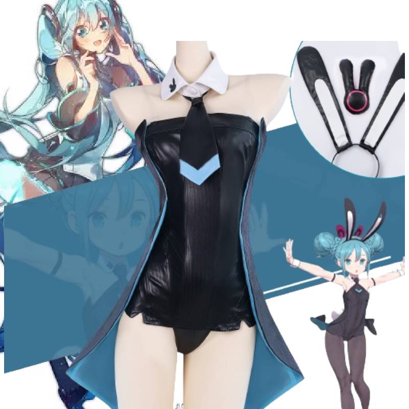 Black Hatsune Miku Bunny Cosplay Costume Cartoon Virtual Popular Characters