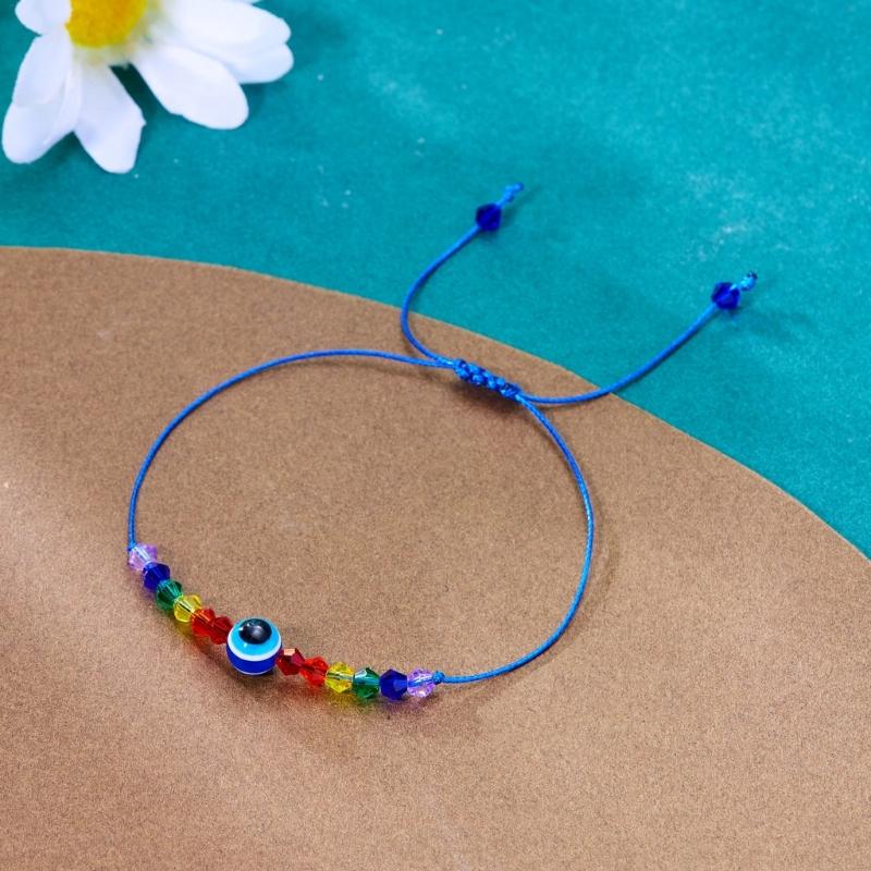 Handcrafted Rainbow Bead Bracelets Adjustable Size Knotted Rope Evil Eye Hanadchain Rainbow Bead Bracelets Women Girl