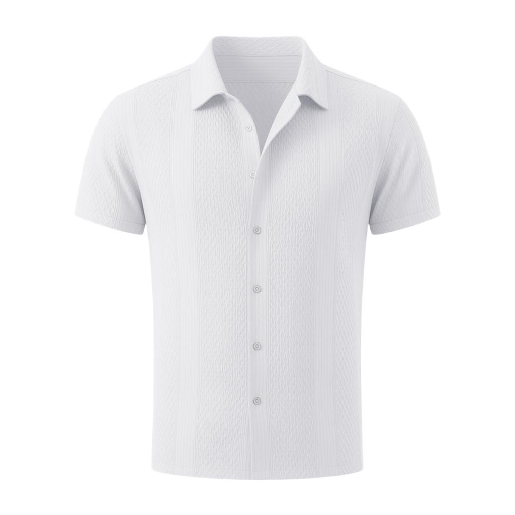 Men's Knit Short Sleeve Shirt with Collar, Color, Breathable Lace
