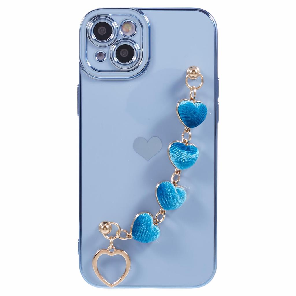 For iPhone 15 Plus Shockproof Case Electroplating TPU Phone Cover with Strap
