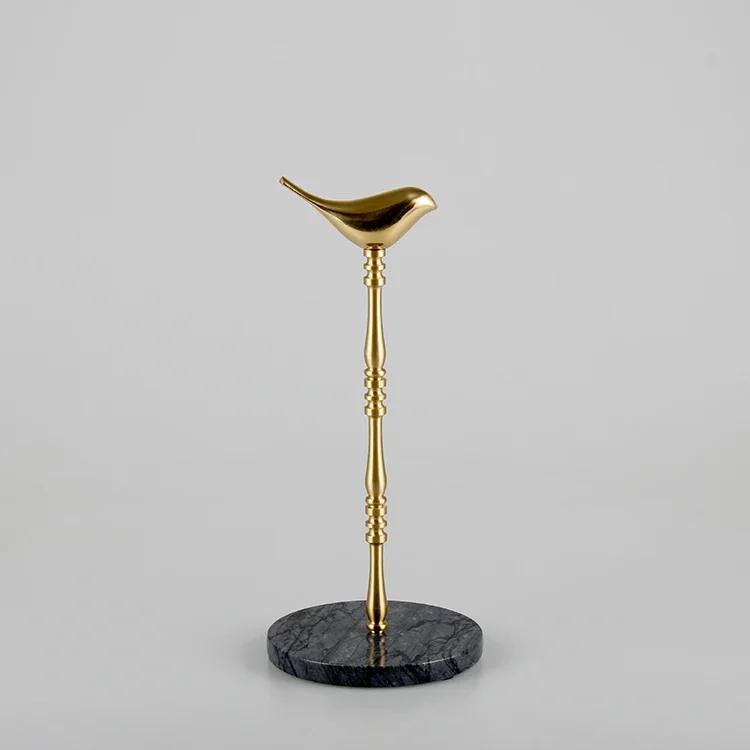 Nordischer Goldvogel Papierhalter Freistehend Massives Messing mit Marmorbasis Küchen-Taschentuchständer Tischplatten-Organizer