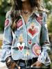 New Style Creative 3D Print Women's Velvet Lapel Shirt - Fashionable and Versatile Long Sleeve.