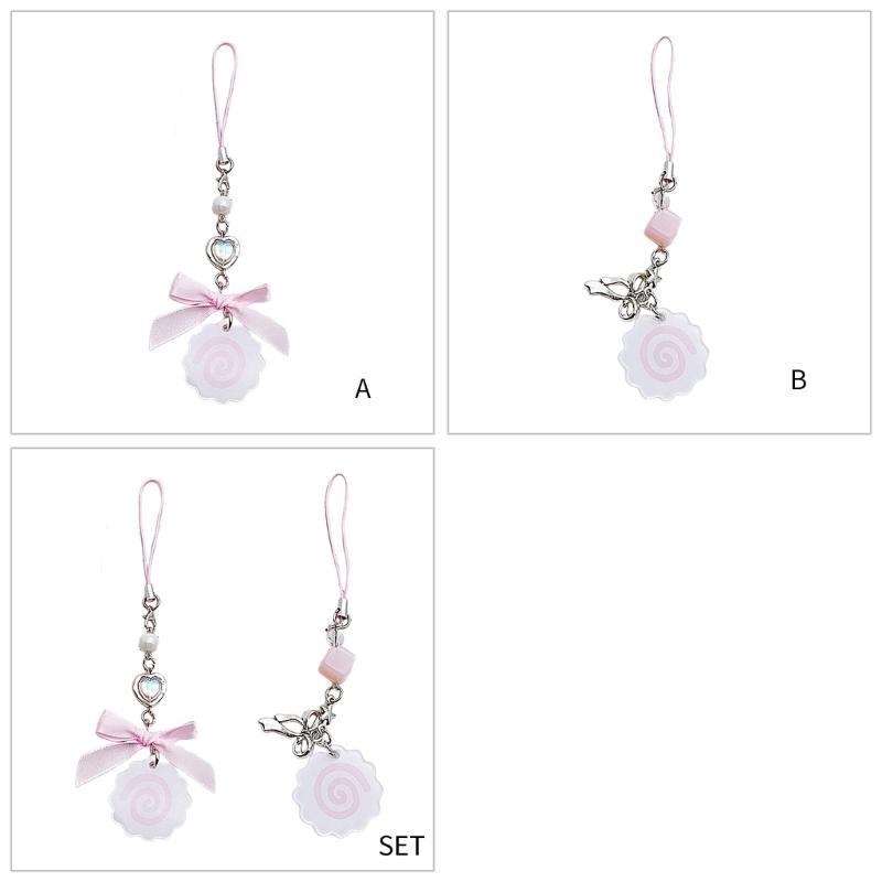 Cute Japanese Style Phone Charm Fish Cake Heart Bead Bag Pendant Keyring Keychain Perfect for Camera Phones and Key
