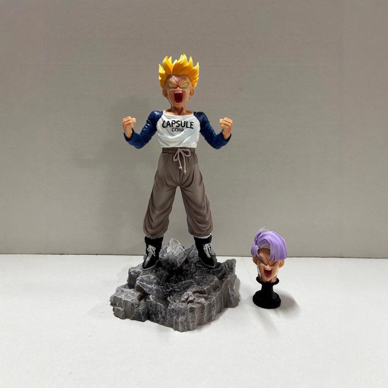 

Dragon Ball Crying Trunks Double Head Carving Standing Position Anime Peripheral Figure Model Ornament Table Toy Gifts