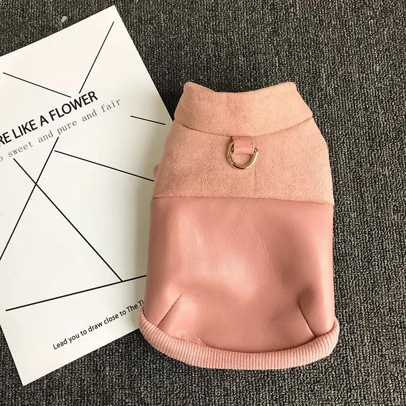 

Зимняя собачья куртка-пальто Кожаная одежда для собак Чихуахуа Пудель Бишон Фризе Померанский шпиц Йоркширский терьер Одежда Теплый костюм для собаки Наряд для питомца S розовый