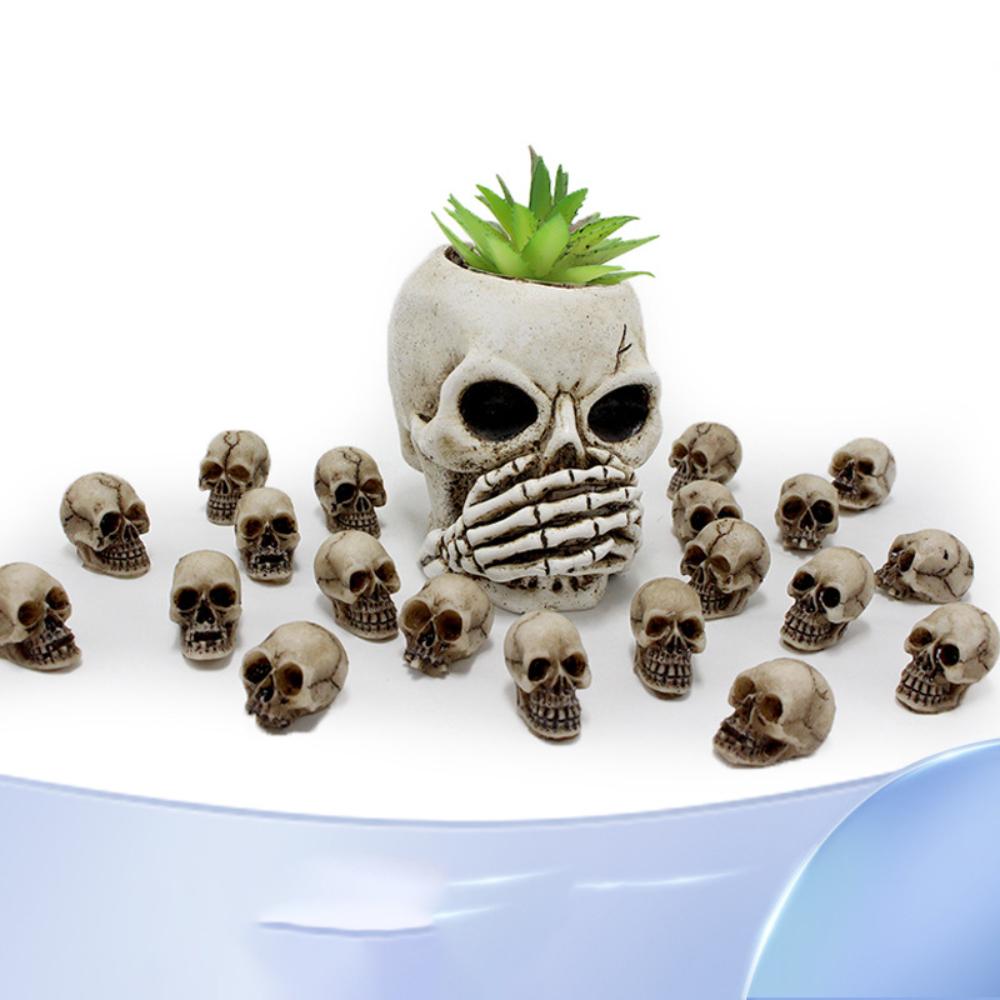 20PCS Mini Skull Head Sculptures Halloween Decor Creative Garden Potted Plant Landscape Ornament Collectible Art Craft