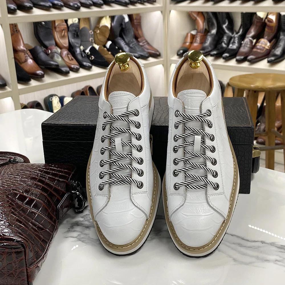 Fashion Classic Mens Casual Shoes Genuine Leather Lace-Up Fashion Sneakers Luxury Brand Alligator Print Street Travel Flat Shoes for Men