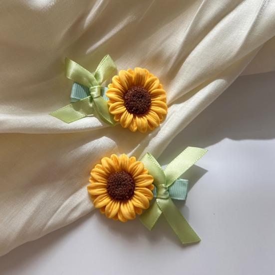2Pcs Girl Hairpins Versatile Sunflower Decor Hair Clips Wide Soft Ribbon Decoration Side Bangs Hair Pins Hair Accessories
