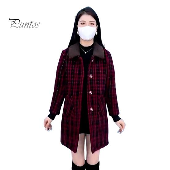 

Женское зимнее пальто с боковыми карманами, отложным воротником, однобортное пальто средней длины, куртка для поездок на работу в клетку, плотная верхняя одежда M