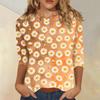 Women Casual Floral Print Three Quarter Sleeve Round Neck Shirt Lightweight Comfortable Top for Everyday Wear