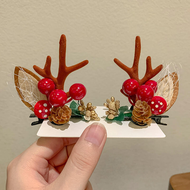 1pair Christmas Red Antler Hair Clip Accessories for Kids Side Hair Clip for Children's Hair