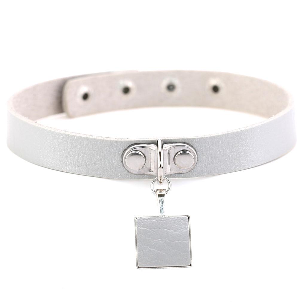 Harajuku Geometric Square Choker, Block Pendant PU Leather Short Clavicle Necklace