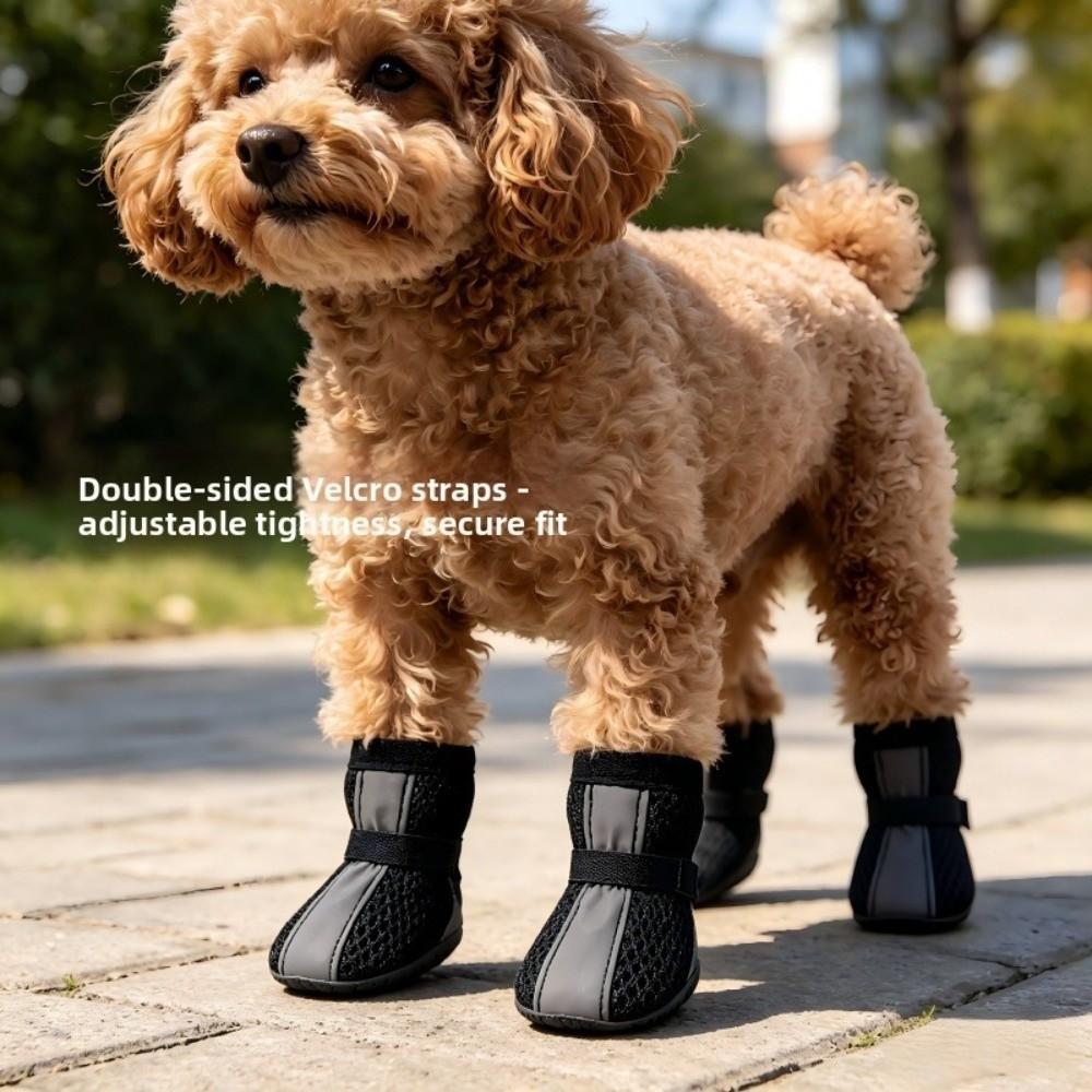 4PCS/SET Breathable Pet Booties Non-slip Pet Paw Protector Mesh Dog Shoes Outdoor Use