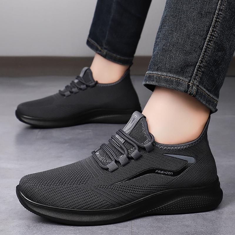 Shoes Men's Casual Shoes Large Size Flying Woven Mesh Shoes Breathable and Lightweight Men's Shoes Soft Sole Comfortable Single Shoes Light Mouth Shoe