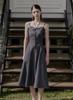 Peulomdeimomeonteu Ribbon Strap Denim Bustier Dress _Grey