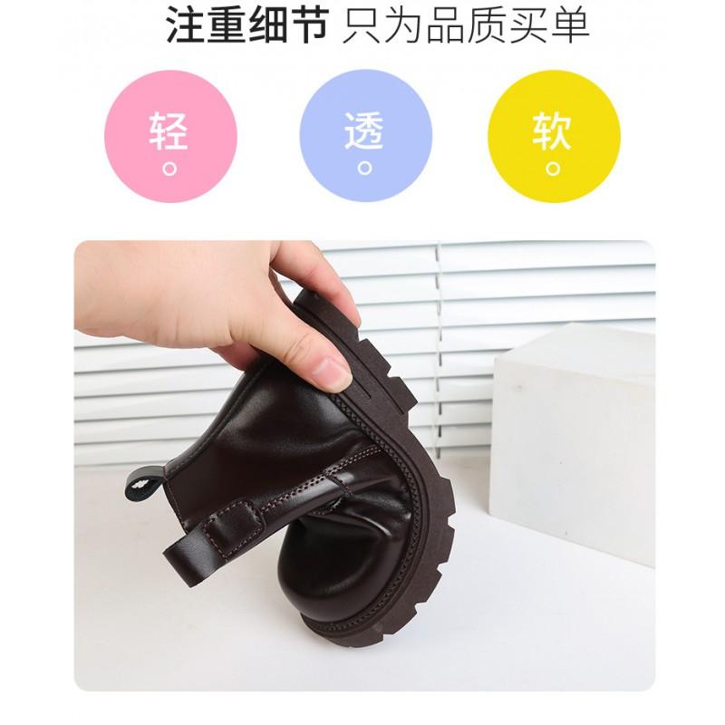 Youth style shoes Girls Fashionable Chunky Sole Ankle Boots Winter Kids Leather-Like Slip-On Shoes In Brown Black