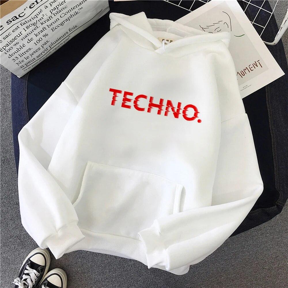 Techno Hoodies Damen ästhetische Vintage Grafik Winter Kapuzenshirt Damen Kawaii Hood Unisex