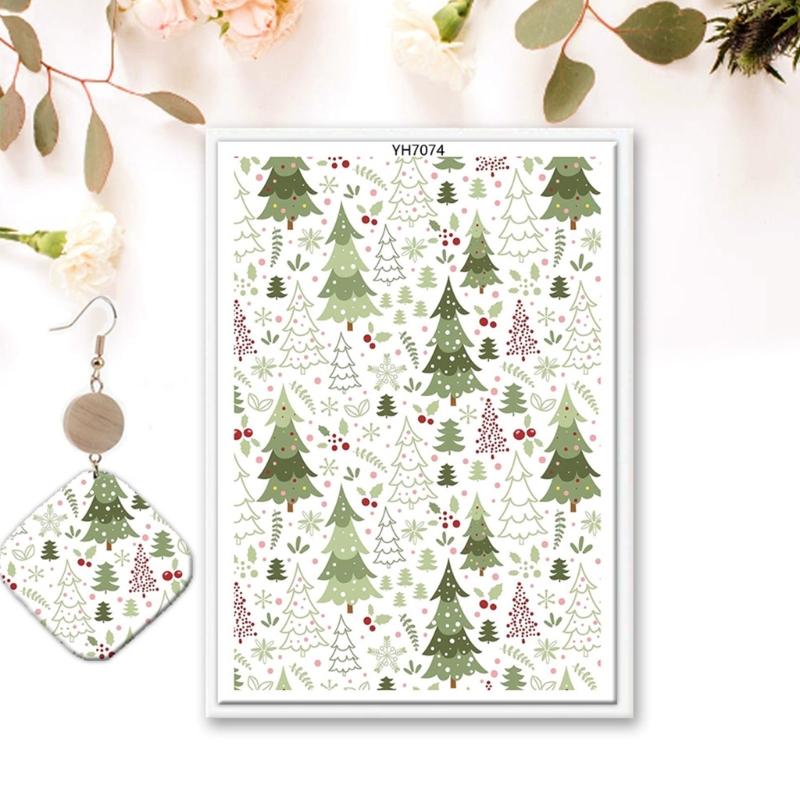 4PCS Christmas Clay Transfer Paper 95x138mm Water Soluble Paper Clay Transfer Sheets for Clay Earring Jewelry Making
