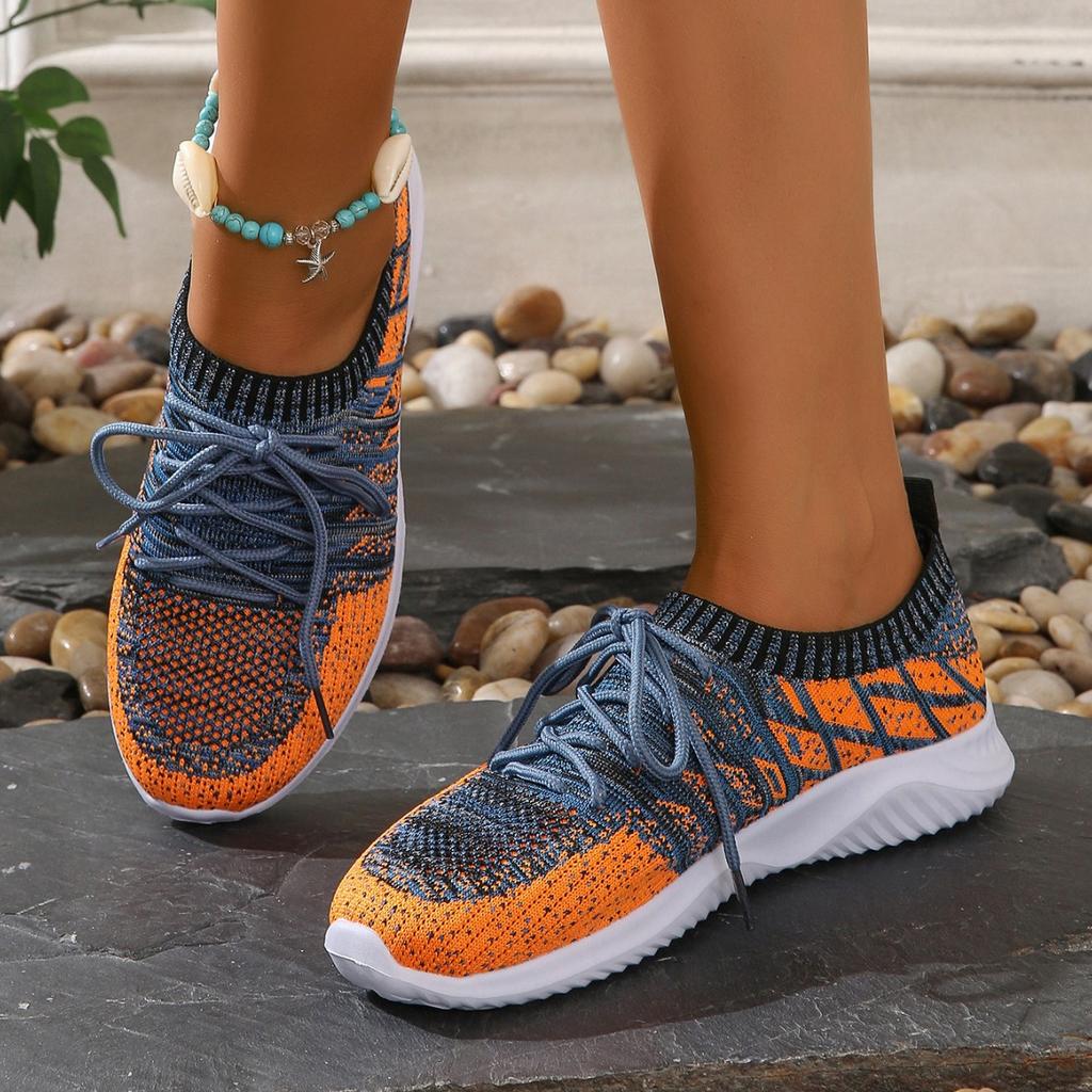 2025 autumn new sports shoes light lace-up fabric round head solid color single shoes low-top socks women's shoes
