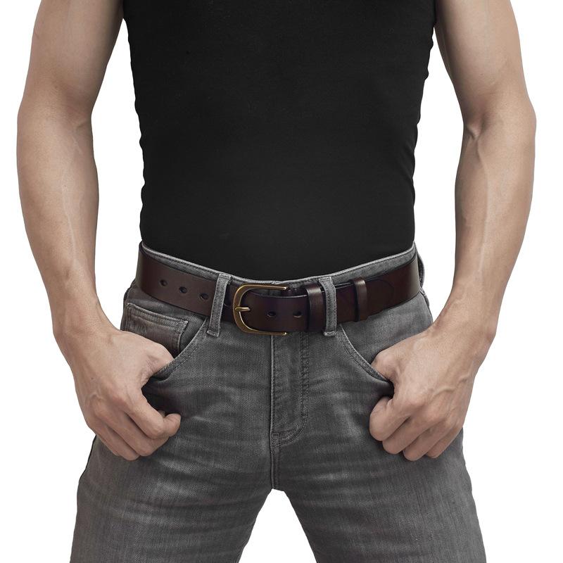 Handmade Retro First-Layer Cowhide Belt Men'S Genuine Leather Pin Buckle Youth Simple And Versatile Casual Jeans Belt Men'S