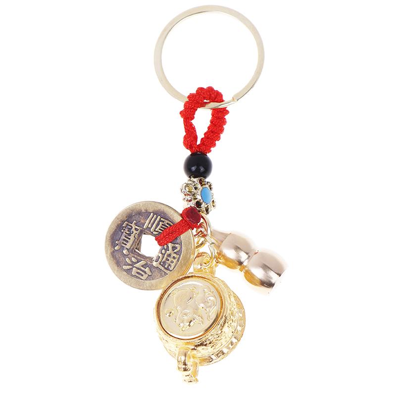 

Креативный брелок для ключей «Знак изобилия» в виде большой медной тыквы с китайскими монетами фэн-шуй в китайском стиле с подвеской на удачу