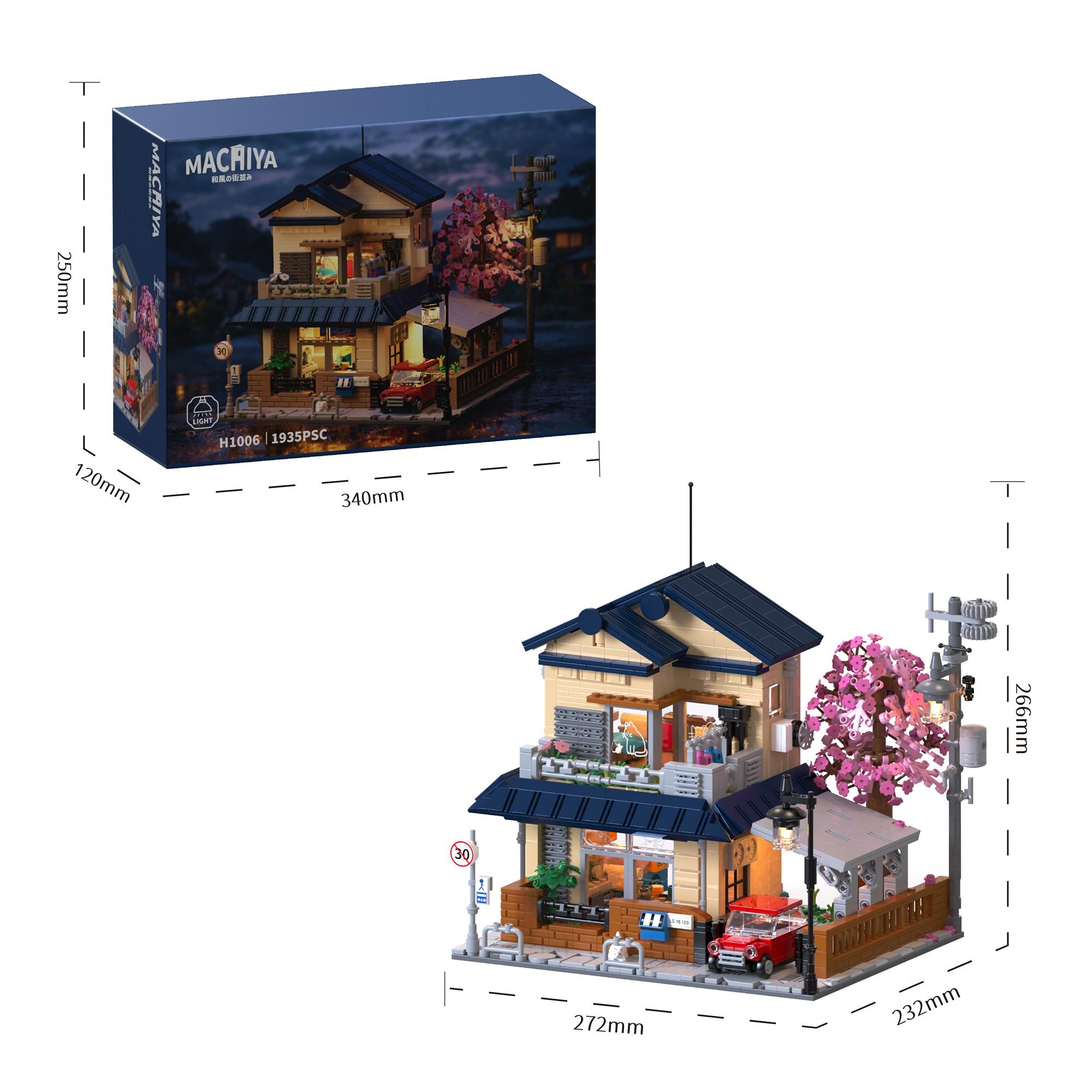 

1935Pcs Cherry Blossom Villa Street Scene With Lights Construction Blocks Set, House Assembly Toy, Desktop Ornament, Birthday Present