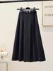 Women's Plus Size High Waist Woolen A-line Pleated Skirt - Spring/Autumn Mid-length Skirt