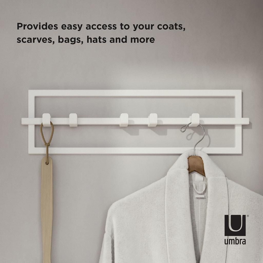 Umbra CUBIKO Wall Hooks, 5-Row, Adjustable Width, Wall-Mounted, White, 21016881660