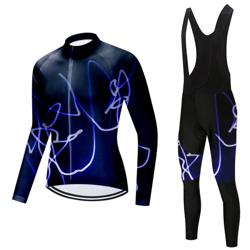 Mens Long Sleeve Cycling Jersey Bib Pants Set Breathable Quick-Dry Road Mountain Bike Riding