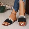 Fashion Breathable Mix Color Mesh Strap Slides Women Summer Elegant Square Toe Low Heel Office Sandals Fashion Non Slip Beach Slippers