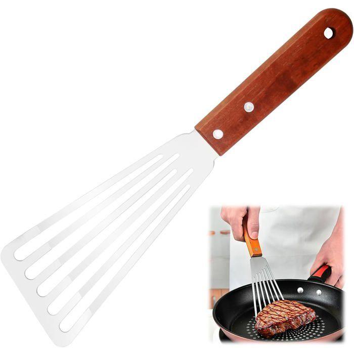 Spatule - AIMOONSA - Acier-Bois - Acier inoxydable - Manche bois massif anti-chaleur - Lame ajourée flexible
