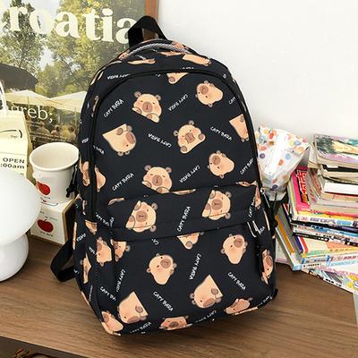 Large Capacity Lightweight Backpack Cartoon Capybara School Bag Student Schoolbag  Adjustable Straps Backpack Gifts