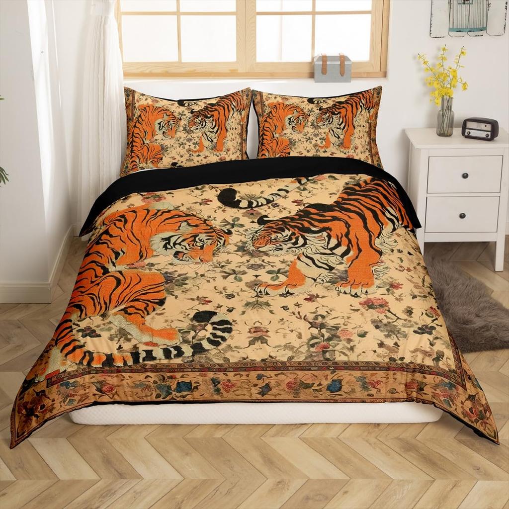 Tiger Duvet Cover Set For Teens Queen King Size Lightweight Quilt Covers Wildlife Pattern Bedding Set Bedroom Decor No Comforter
