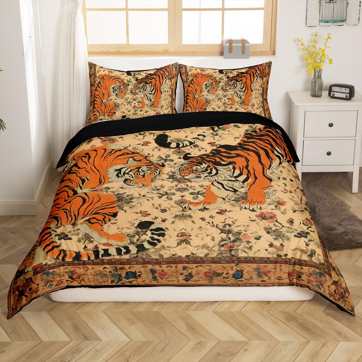 

Tiger Duvet Cover Set for Teens Queen King Size Lightweight Quilt Covers Wildlife Pattern Bedding Set Bedroom Decor No Comforter (135x200cm)