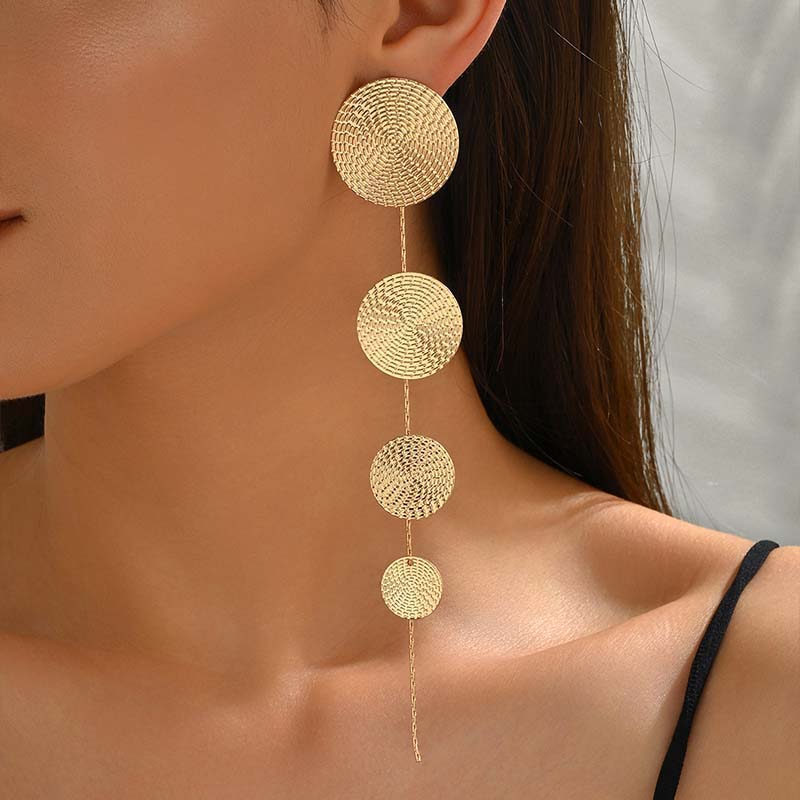 Modische Kreis-Hängeohrringe in Goldfarbe für Damen, Übertriebene Metall-Ohrringe mit langen Quasten, Runde Geometrische Ohrringe mit Zirkonia, Geschenke