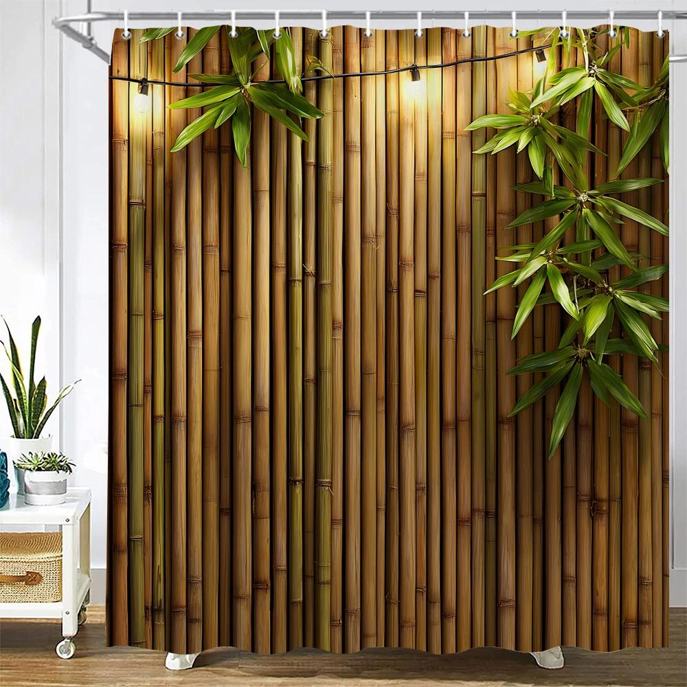 

Green Plant Bamboo Shower Curtain Bath Curtain Polyester Fabric Leaves Printed Bathroom Curtains For Home Decoration Curtain W60H190(CM)-1 Pcs